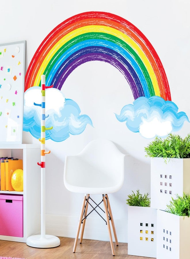 Eutecado Watercolor Rainbow Wall Decals Lovely Rainbow Wall Stickers for Kids Room, Large Cloudy Rainbow Room Decor Waterproof Peel and Stick Wall Art Murals for Nursery Classroom - Image 1